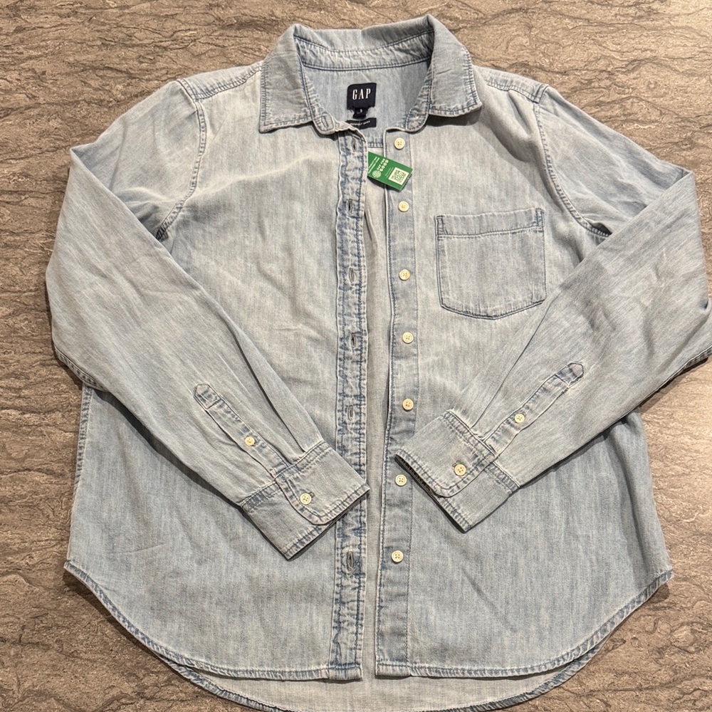 GAP Faded Blue Denim Button-Up Shirt